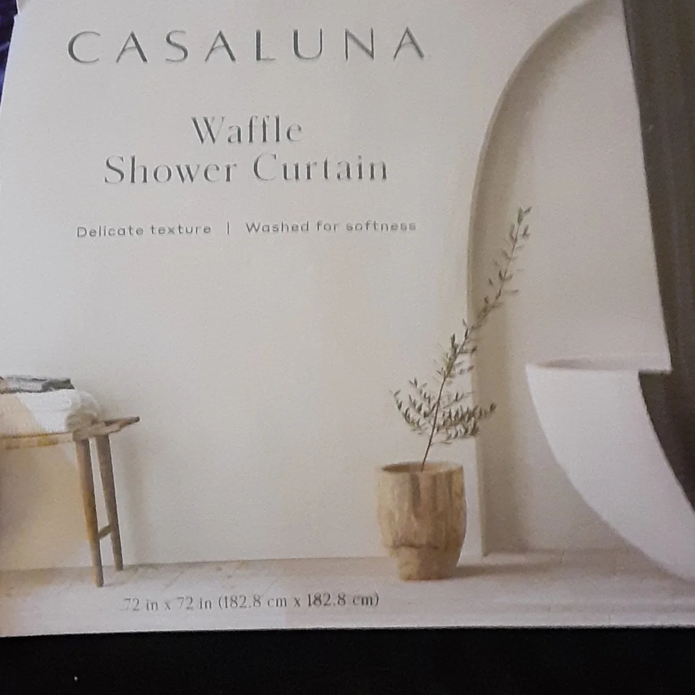 Casaluna waffle shower curtain black washed for softness textured 72
